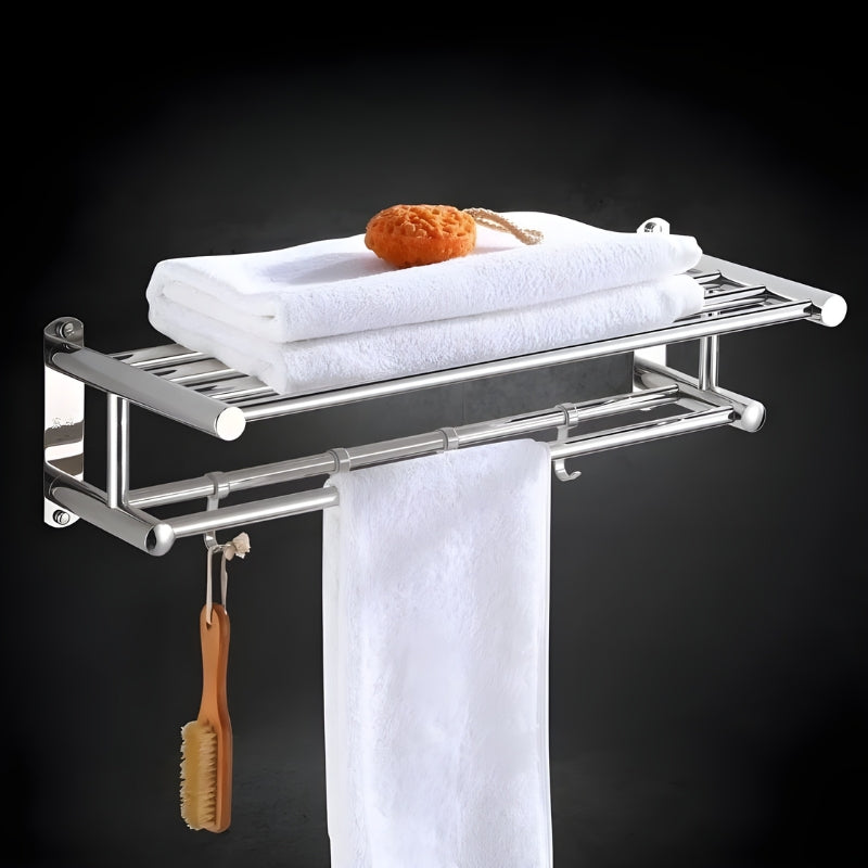 Optimaliser baderommet med dette elegante håndklestativet. Dobbel hylle gir god organisering og oppbevaring.