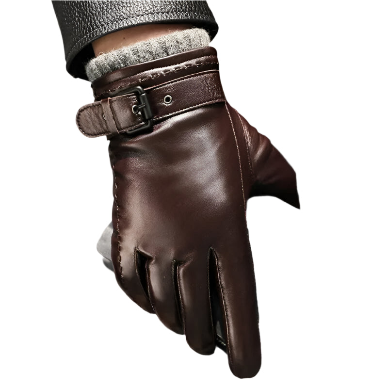 Elegante herre skinnhansker, svart saueskinn med cashmerefôr og touchfunksjon, nærstudie