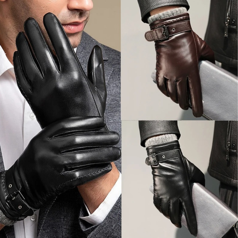 Moderne herrehansker i skinn, svarte, elegante, med komfortabelt cashmerefôr og touch