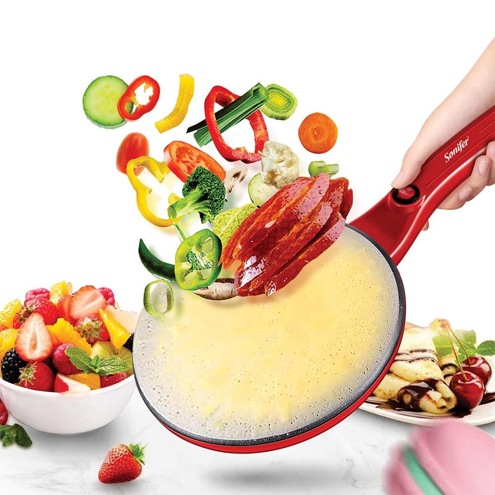 Bilde av en robust elektrisk pannekakemaker, ideell for frokost og raske måltider.