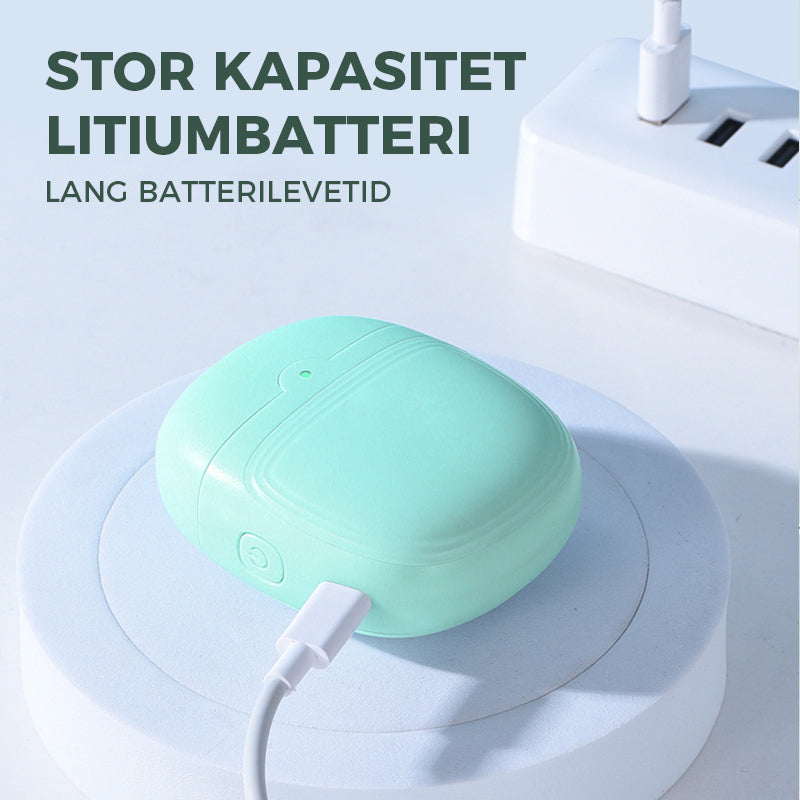 "Elektrisk, ergonomisk negleklipper med oppladbar design. Elegant, buet form med sikker bladskjuling. Enkel bruk."