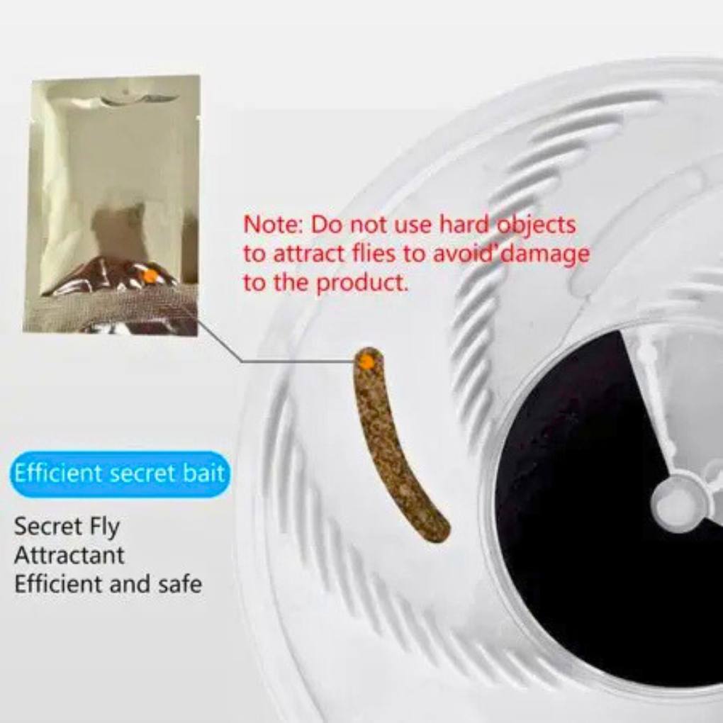 "Elektrisk fluefanger, kjemikaliefri og stille, med roterende system, hvit plast, USB-drevet for innendørs bruk."