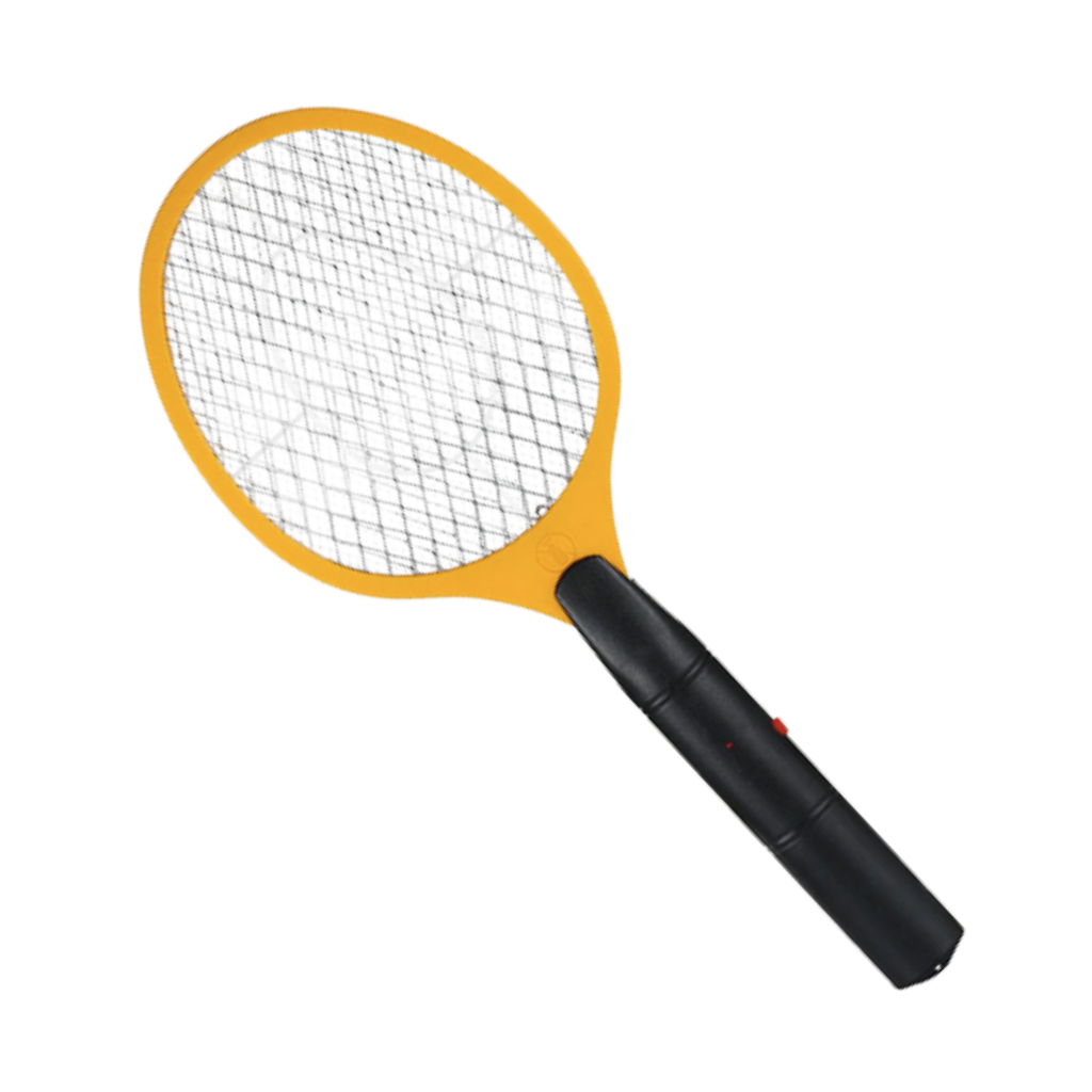 "Elektrisk fluesmekker, trådløs myggdreper; gul racket, bærbar, batteridrevet, 2200V strømnett for effektive zaps."