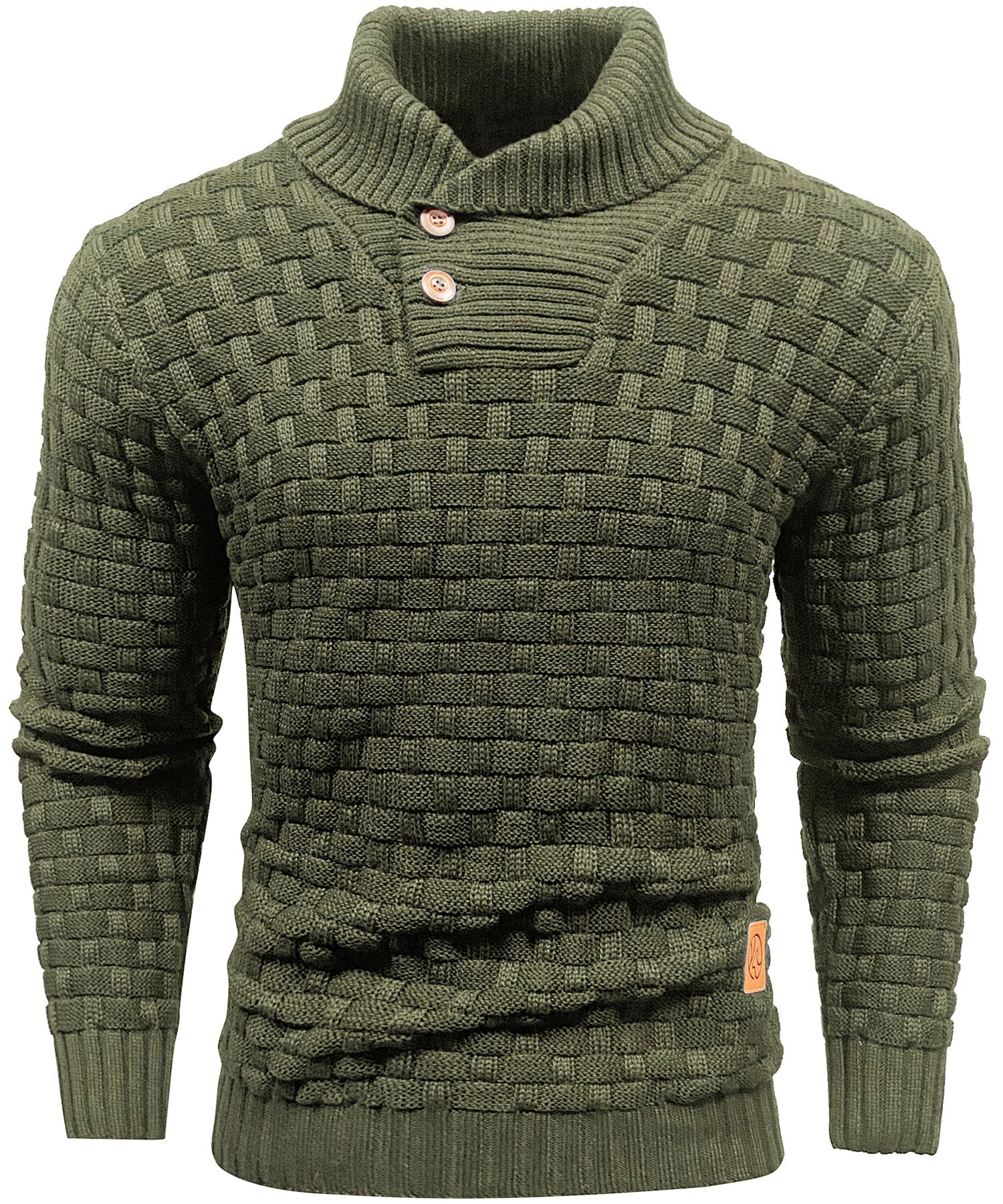 Myk strikket herregenser med høy krage, designet for komfort og stil. Perfekt som varmende lag.