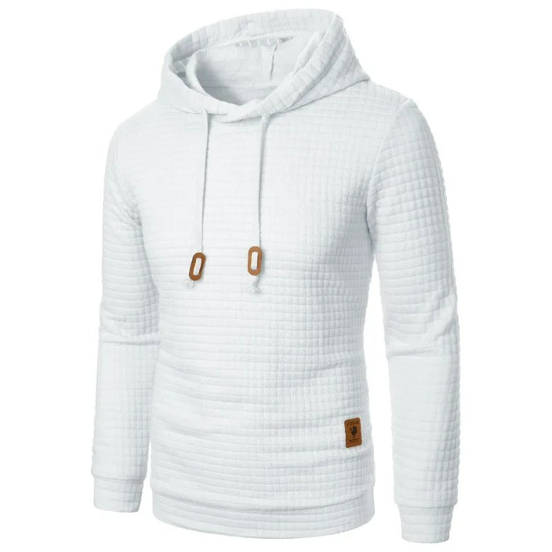 Ensfarget hettegenser med lange ermer for menn. Komfortabel og avslappet casual hoodie.