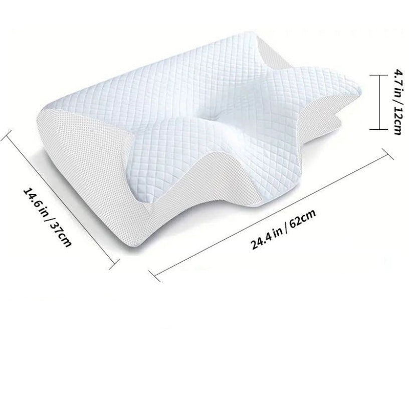 Konturert ergonomisk hodepute i hvit, designet for å forbedre sovestilling og redusere nakkesmerter.