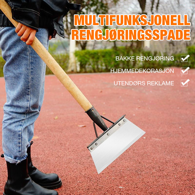 "Ergonomisk multifunksjonell rengjøringsspade i rustfritt stål for effektiv luking, sølvfarget, ideell til hagearbeid."