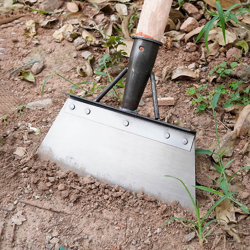 "Ergonomisk multifunksjonell rengjøringsspade i rustfritt stål for effektiv luking, sølvfarget, ideell til hagearbeid."