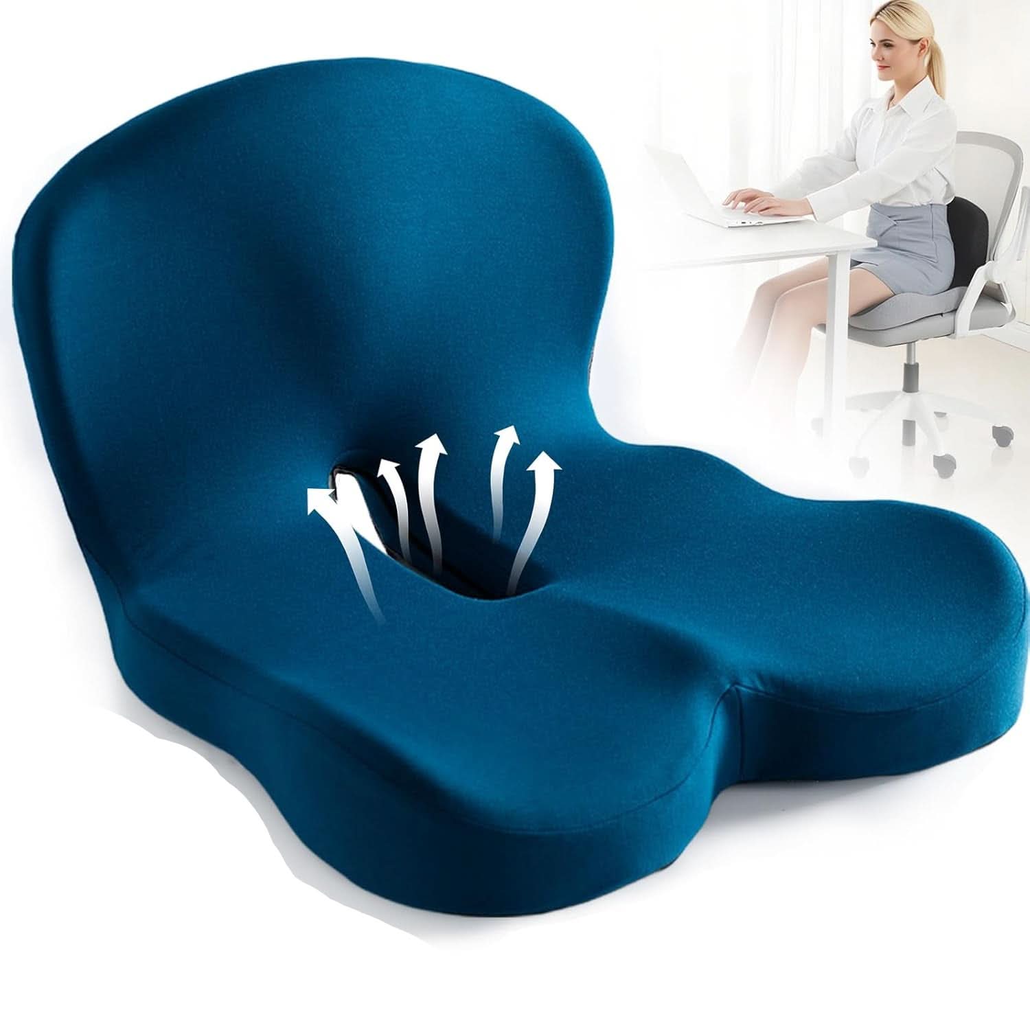 Ny ergonomisk sittepute med memory foam, klar for å gi optimal komfort i hjem og på reise.
