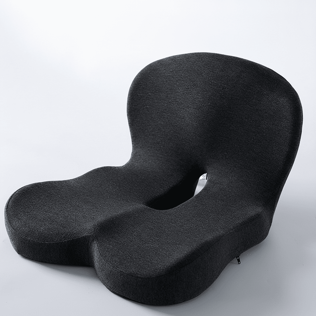 Ergonomisk sittepute med avtakbart, vaskbart trekk for enkel rengjøring; sikrer hygienisk bruk.