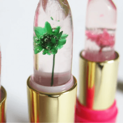Transparent leppepomade som endrer farge med kroppstemperatur, ekte blomst