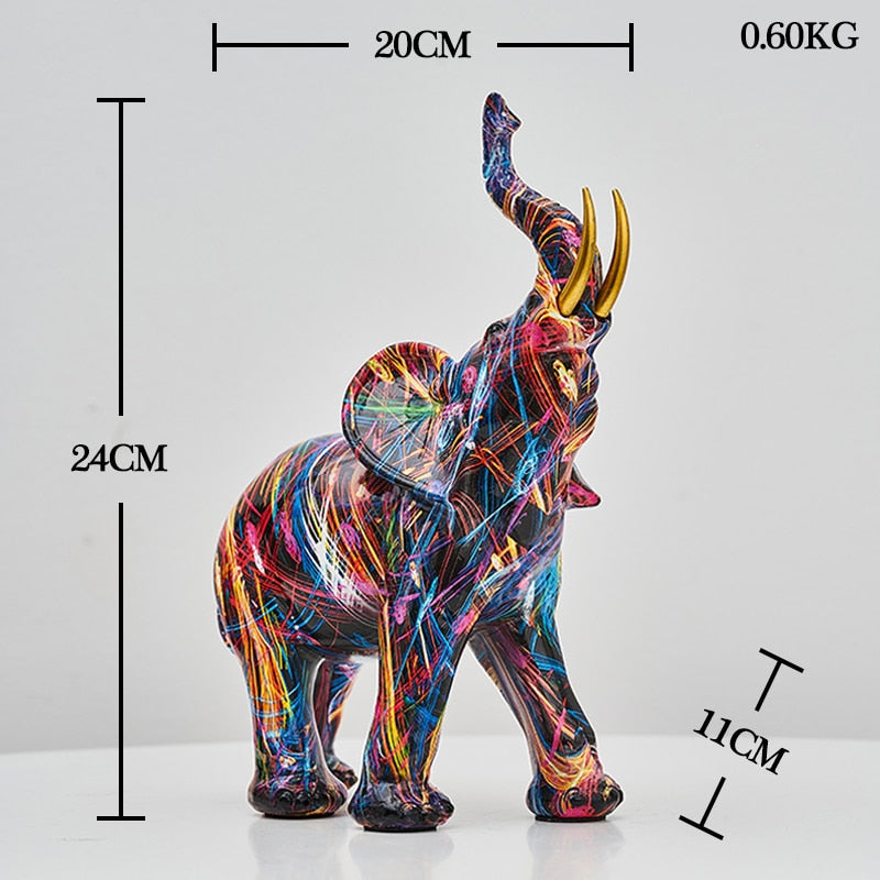 Graffiti elefant i harpiks, en fengende kunstdekorasjon som bringer glede og et moderne preg.