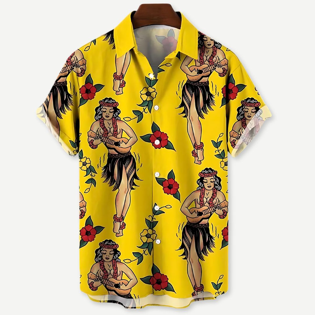 Avslappet herre luau skjorte. Lett og luftig sommerskjorte med fargerikt mønster, perfekt for menn.