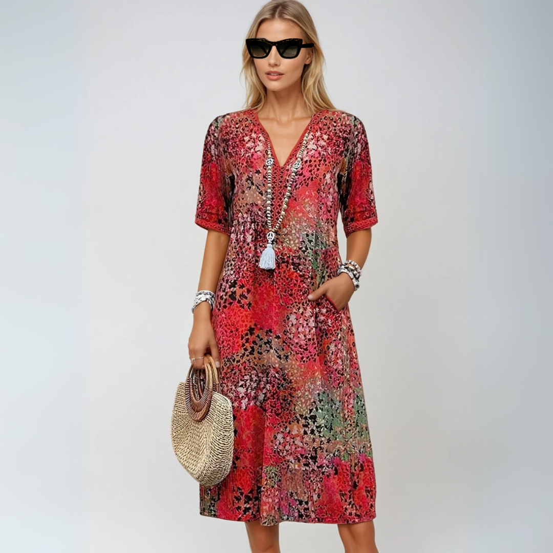 Allsidig boho chic midikjole for kvinner, passer for både casual og elegante anledninger, fargerik design.