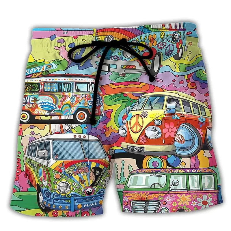 Komfortabel og fargerik menns badebukse med graffiti-print, perfekt for sommeraktiviteter.