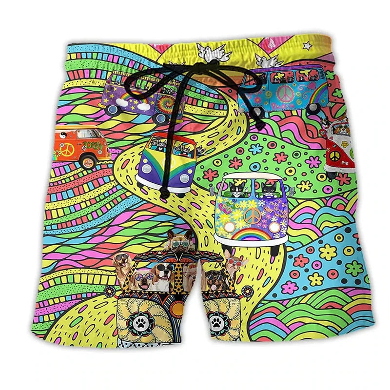 Menns urban stil badebukse med unikt graffiti-design og hurtigtørkende stoff.
