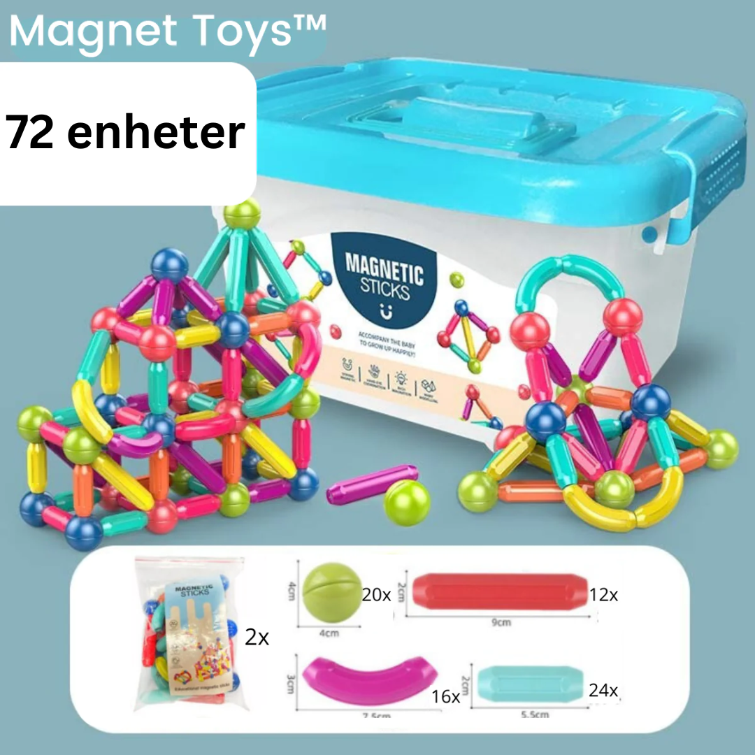 "Fargerike magnetiske staver for barn, perfekt til kreativ og læringsrik lek, forbedrer hånd-øye-koordinasjon."