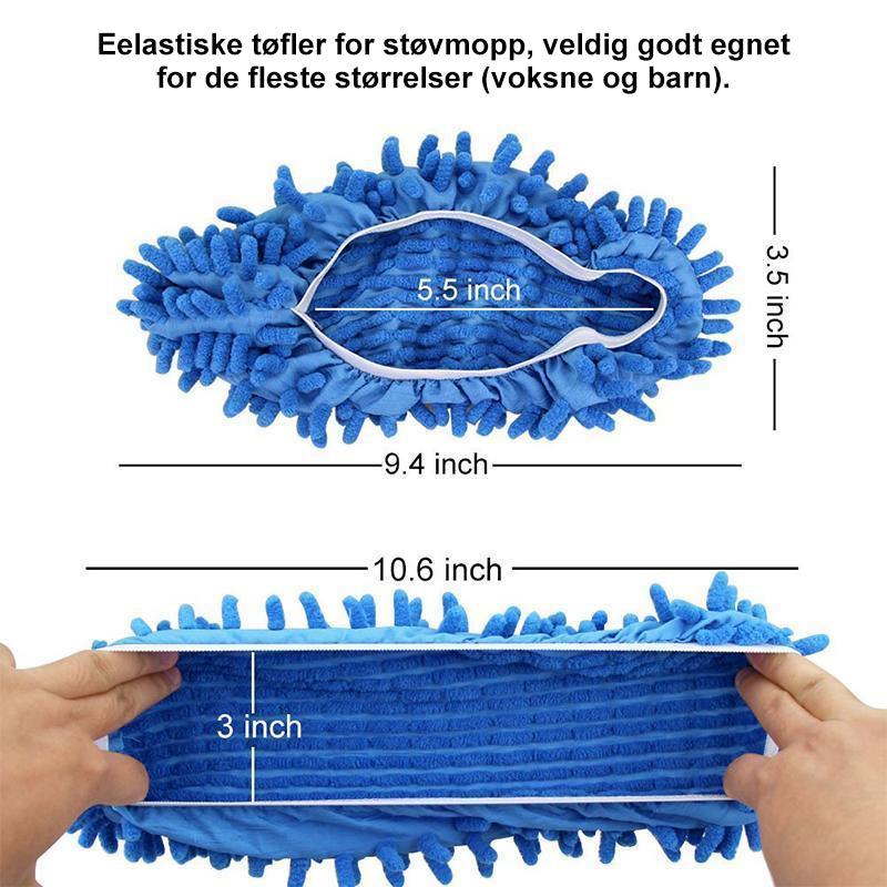 "Fargerike mopptøfler av chenillefiber for rengjøring, tilpasset alle fotsstørrelser, vises i oransje, blå, grønn, lilla, ros