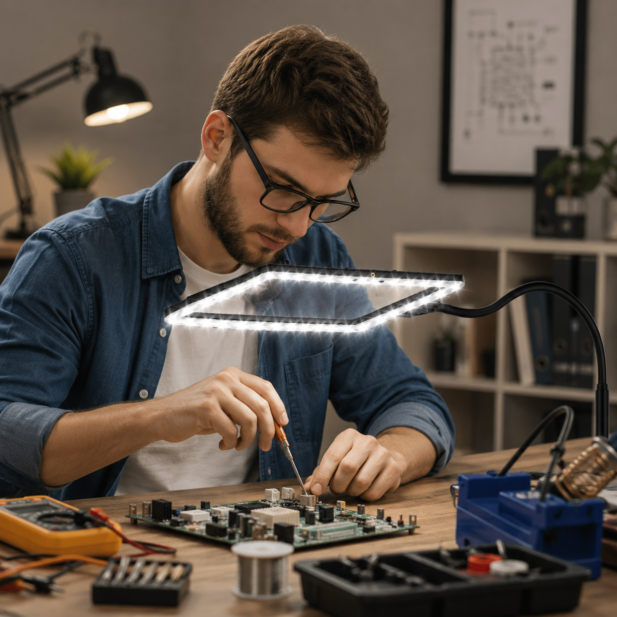 Gulvlampe med Forstørrelsesglass – Perfekt for Detaljarbeid