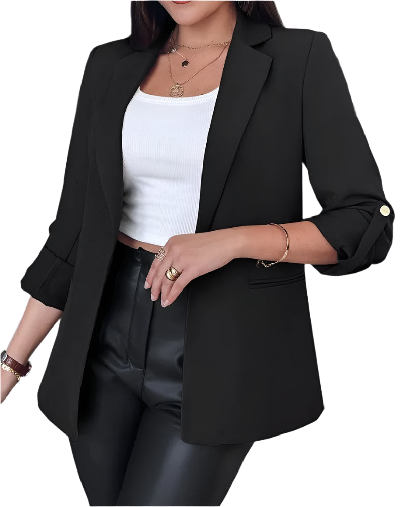 Allsidig figurnær dameblazer. En elegant cardiganblazer for et profesjonelt jobbantrekk eller avslappet fritidsstil.