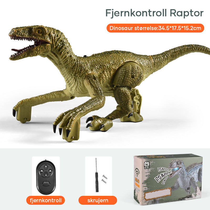 "Fjernstyrt Velociraptor dinosaurleke med realistiske 3D-øyne og hudtekstur for barn, perfekt for dinosaurentusiaster."