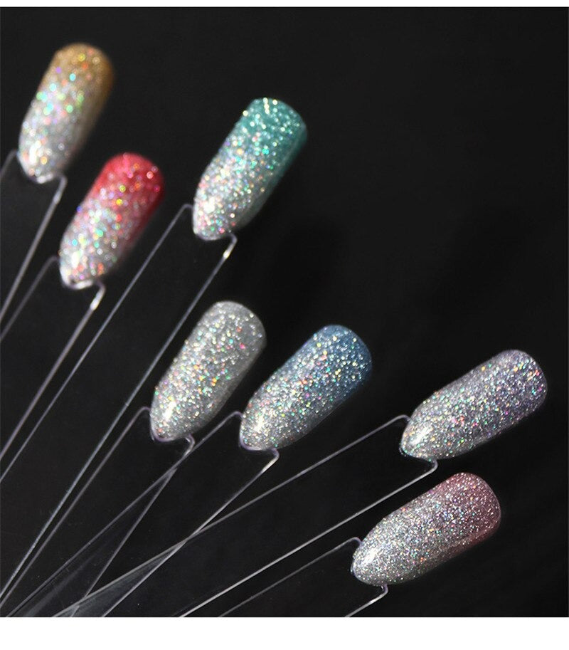 Langvarig glitrende refleks gel neglelakk som sikrer trendy og holdbare glitternagler.