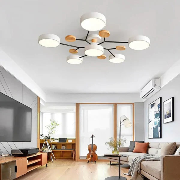 Justerbar LED-taklampe for soverommet, tilbyr mykt, dimbart lys og moderne estetikk.