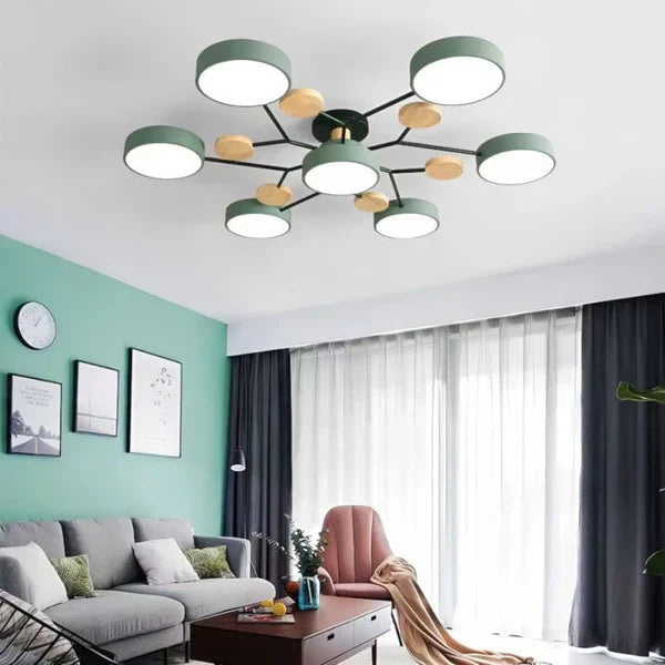 Moderne LED-taklampe med 5 justerbare armer for skreddersydd belysning i stue eller soverom.
