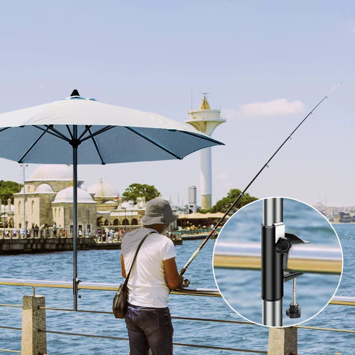 Universal parasollholder for balkong, terrasse, hage og camping. Viktig uteutstyr.