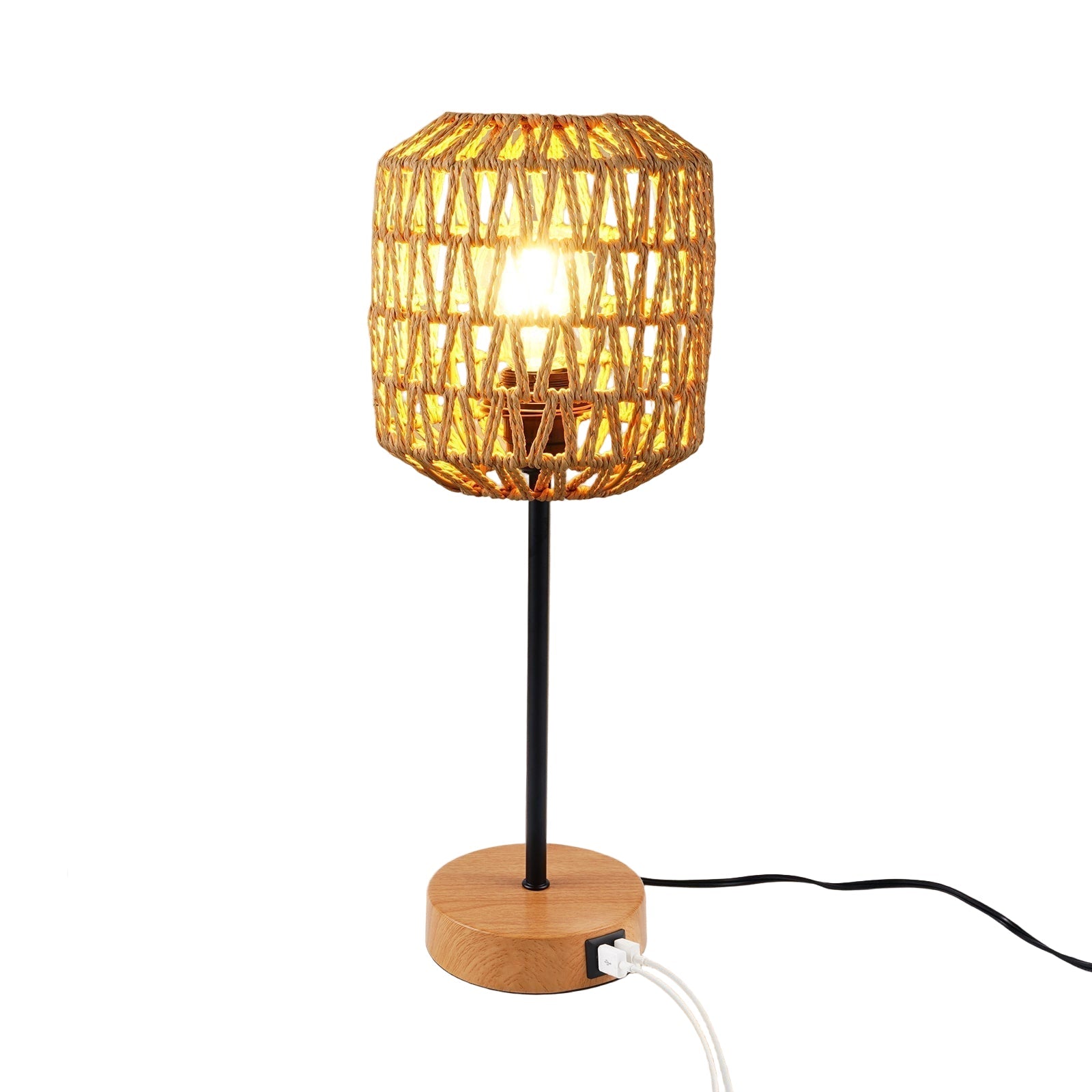 Flettet bordlampe med berøringskontroll og USB-lading. Dimbar LED-lys, ideell som nattlampe/leselampe.