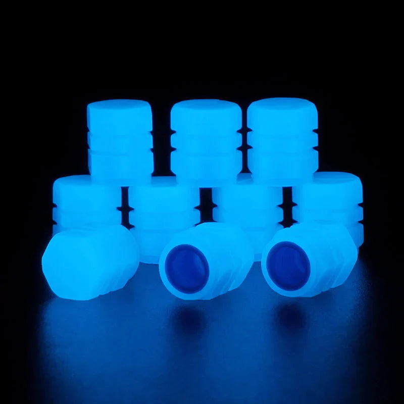 Fluorescerende dekkventil-kapper på bil i mørket, universelle og slitesterke, lysende grønn farge, ABS-materiale.