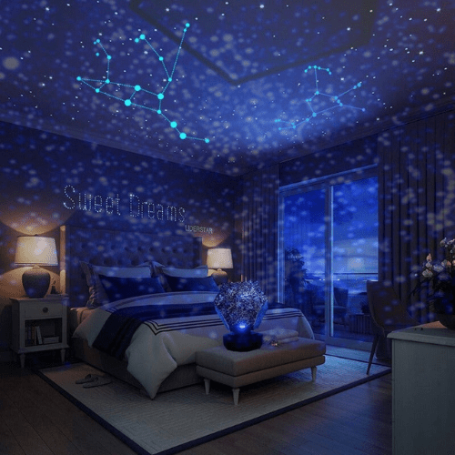 Galakseprojektor skaper stjernehimmel og romdekorasjon for hjemmet. Perfekt som nattlampe og stemningslys.
