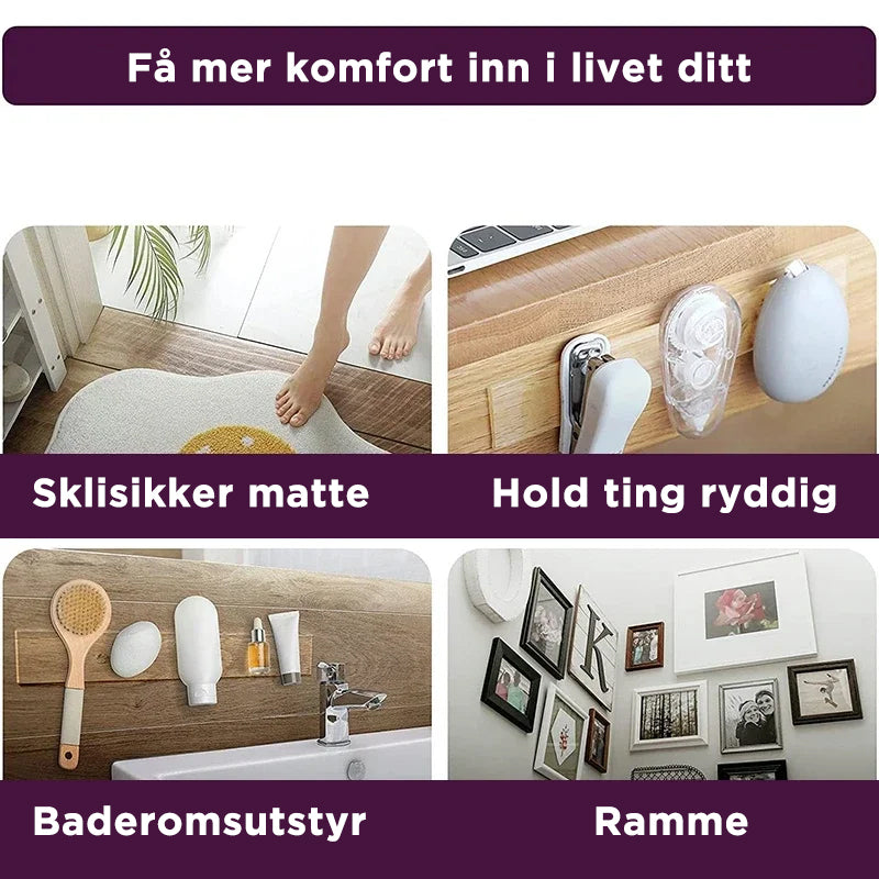 "Gjennomsiktig dobbeltsidig tape for DIY-prosjekter, PVC, gjenbrukbar og vaskbar, allsidig bruk, 45mm x 15mm biter."
