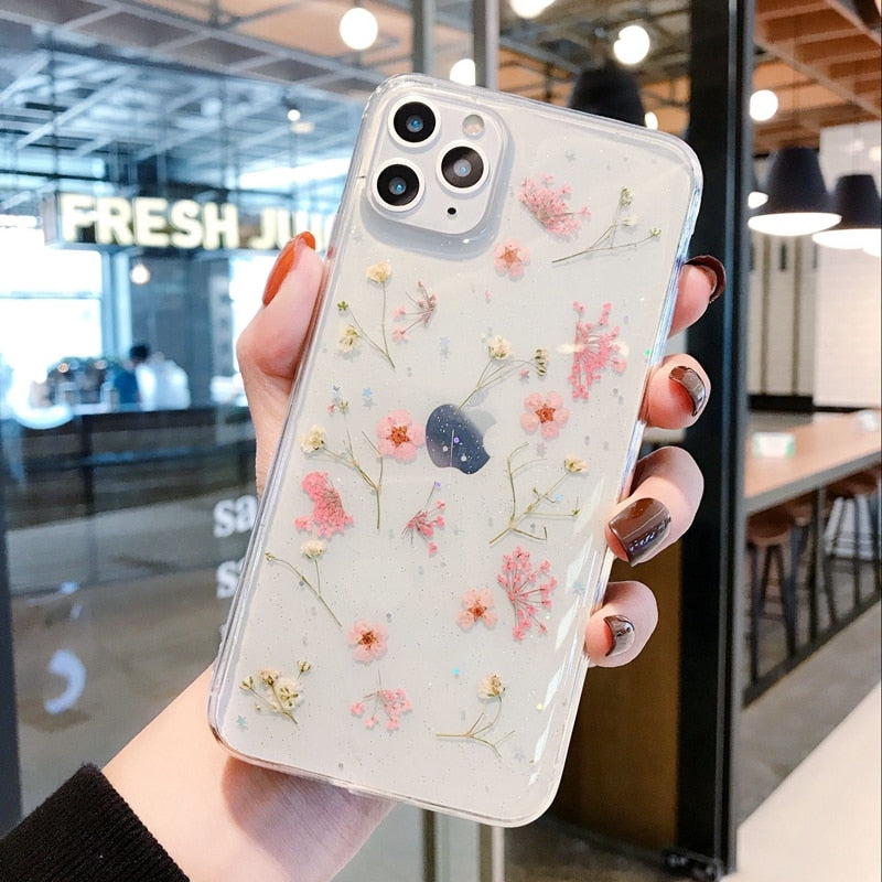 iPhone deksel med blomstertrykk, gjennomsiktig, forhindrer riper og gir et friskt utseende.