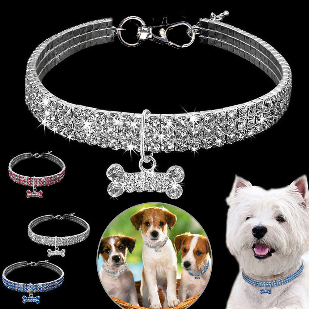 Komfortabelt hundehalsbånd med glitrende bling for små hunder. Stilfullt mote-tilbehør med rhinestones.