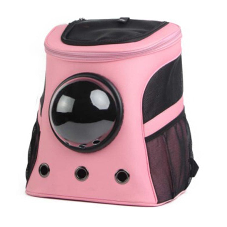 Grå bæreveske for kjæledyr, ryggsekkstil, med netting for luftsirkulasjon, ideell for hund og katt.