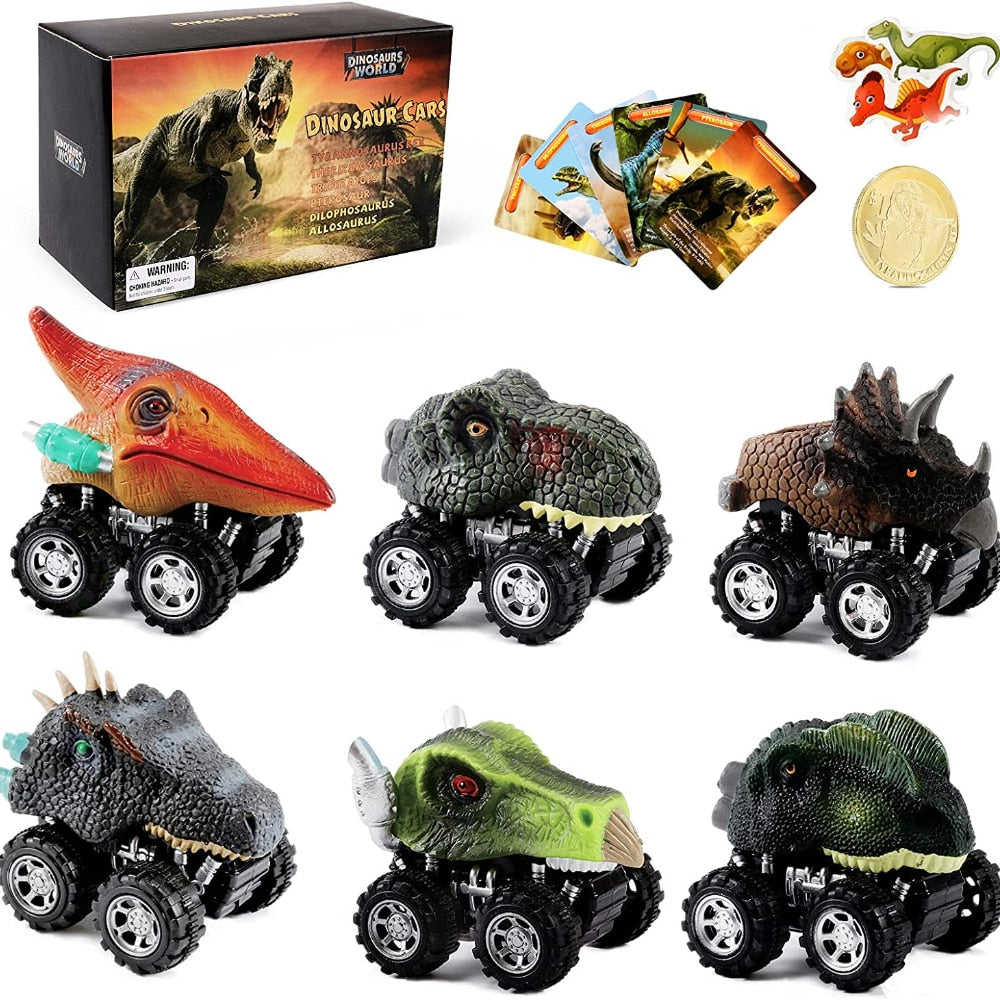 Grønn Trex-dinosaur-minibil med trekk tilbake-funksjon, klar for lek