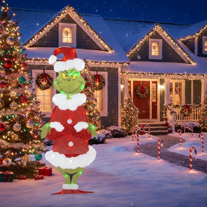 Jul Grinch figur med LED-lys, perfekt for hagen