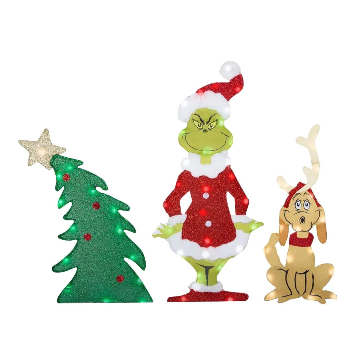 Utendørs Grinch figur med innebygde LED-lys, klar for jul