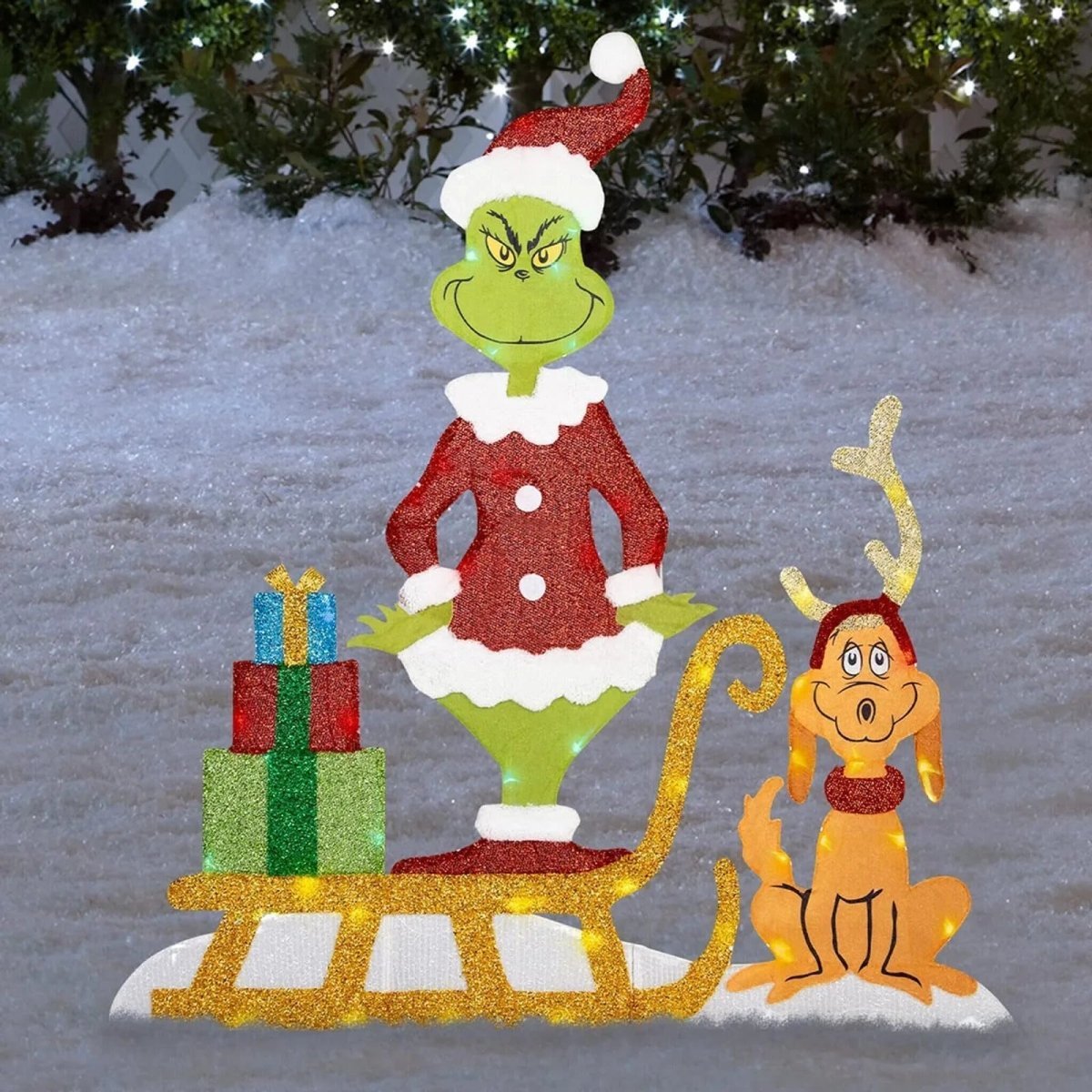 Værbestandig Grinch med LED-belysning, ideell for hagebruk