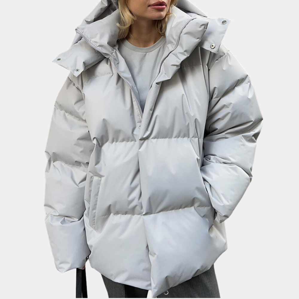 "Gul dame pufferjakke, myk polstring, moderne stil, str. XS-XL, ideell til kaldt vær, frontvisning, vinterjakke kvinner."