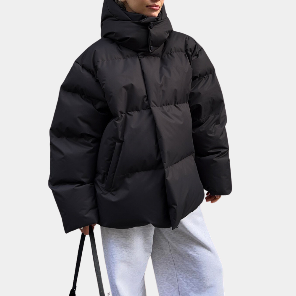 "Gul dame pufferjakke, myk polstring, moderne stil, str. XS-XL, ideell til kaldt vær, frontvisning, vinterjakke kvinner."