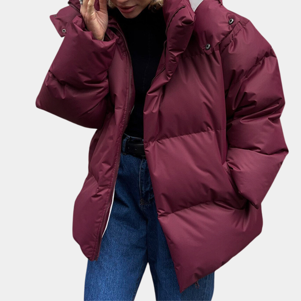 "Gul dame pufferjakke, myk polstring, moderne stil, str. XS-XL, ideell til kaldt vær, frontvisning, vinterjakke kvinner."