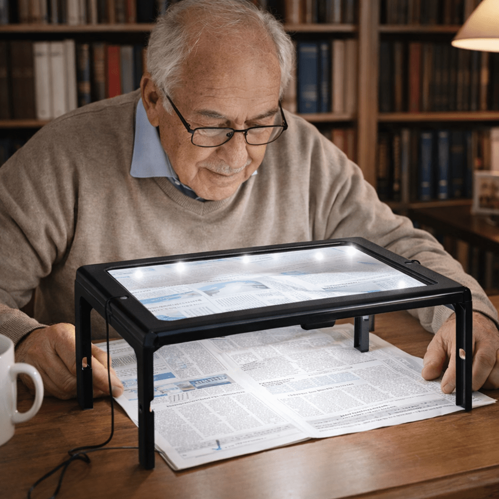 Bærbart sammenleggbart forstørrelsesglass med LED, perfekt synshjelpemiddel for eldre og lesing.