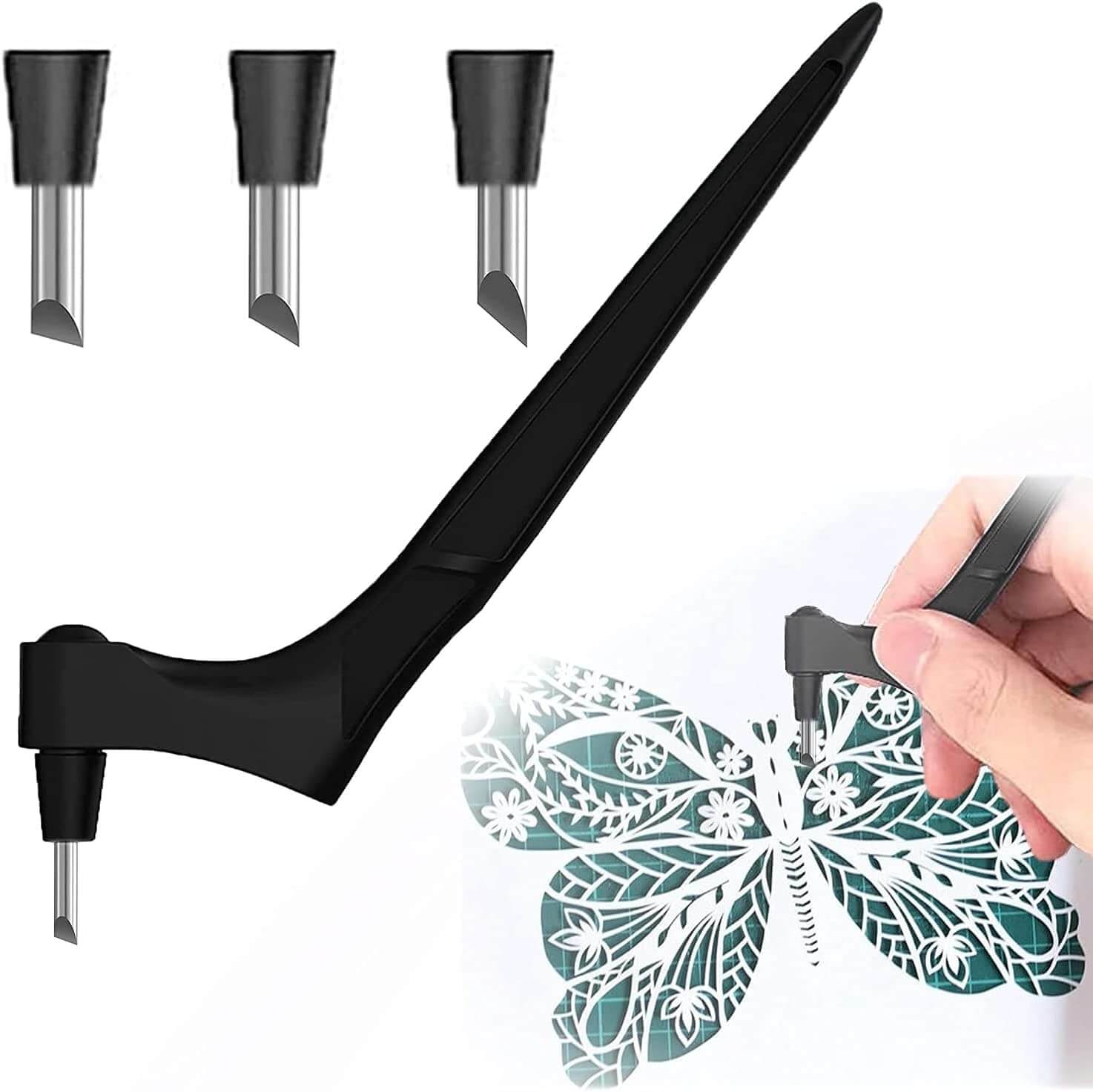 Håndholdt presisjonskniv med roterende blad for detaljert papirarbeid og hobbyprosjekter.