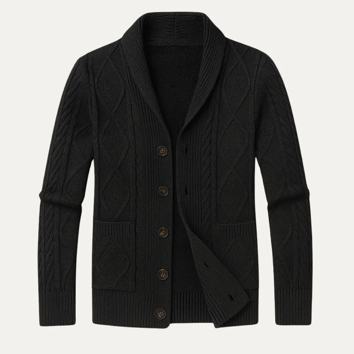 Elegant herre cardigan jakke for en avslappet, men stilfull look. Moderne herremote overdel.