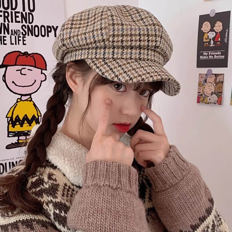 Boston Scally beret for menn, rutete lue, bomull og vintage preg, hodeplagg.
