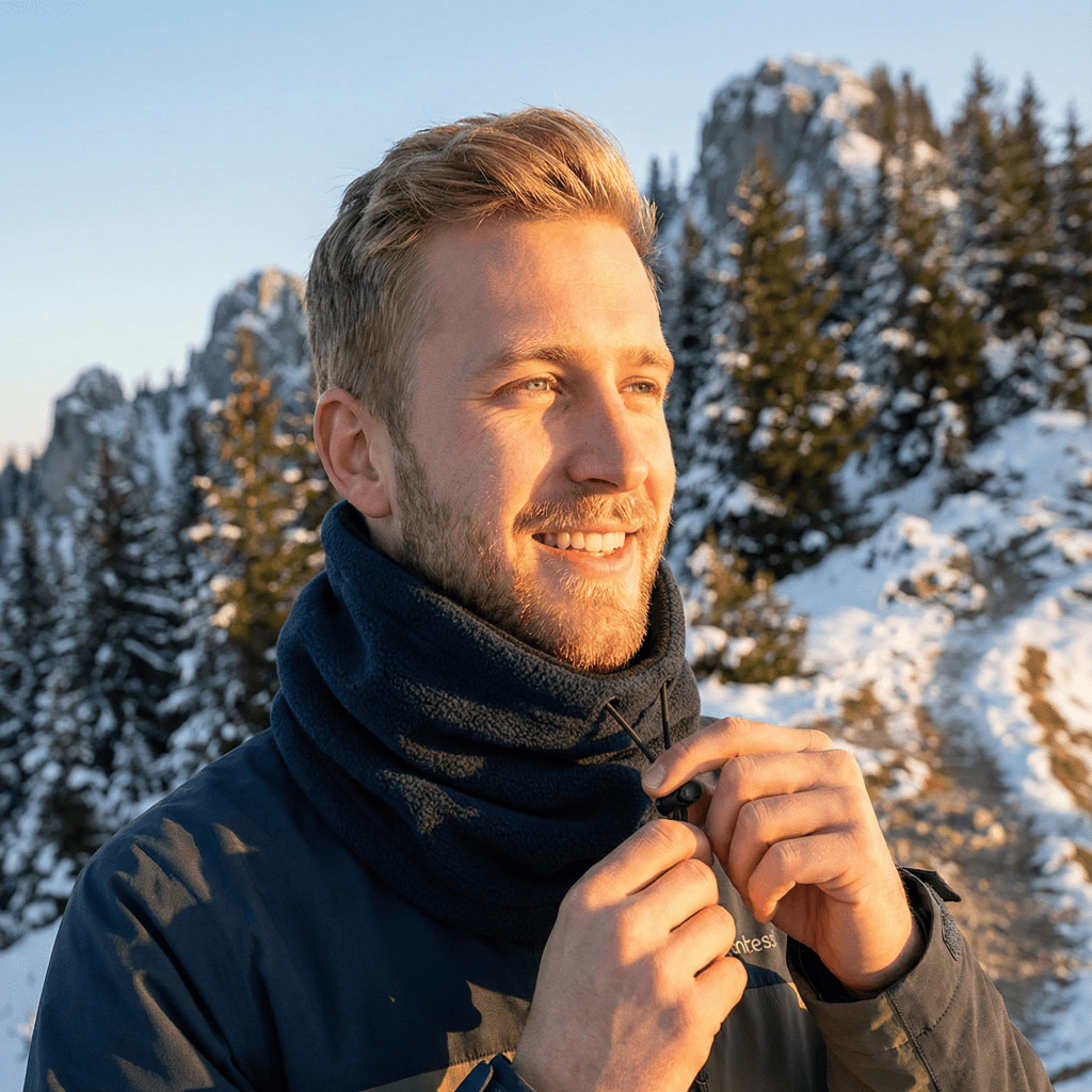 Komfortabel herre fleece halsvarmer for ski og fotturer. Varm og myk beskyttelse mot vind.