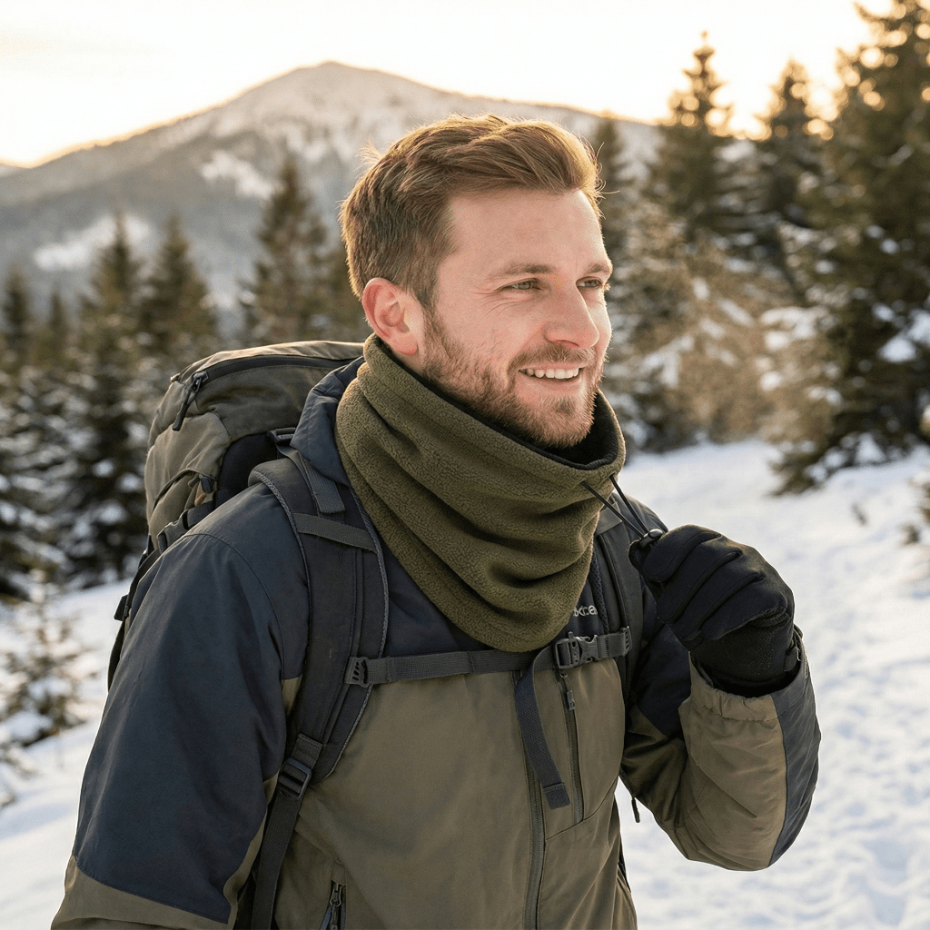 Slitesterk fleece halsvarmer til herre, vindtett design holder nakken varm under utendørsaktiviteter.