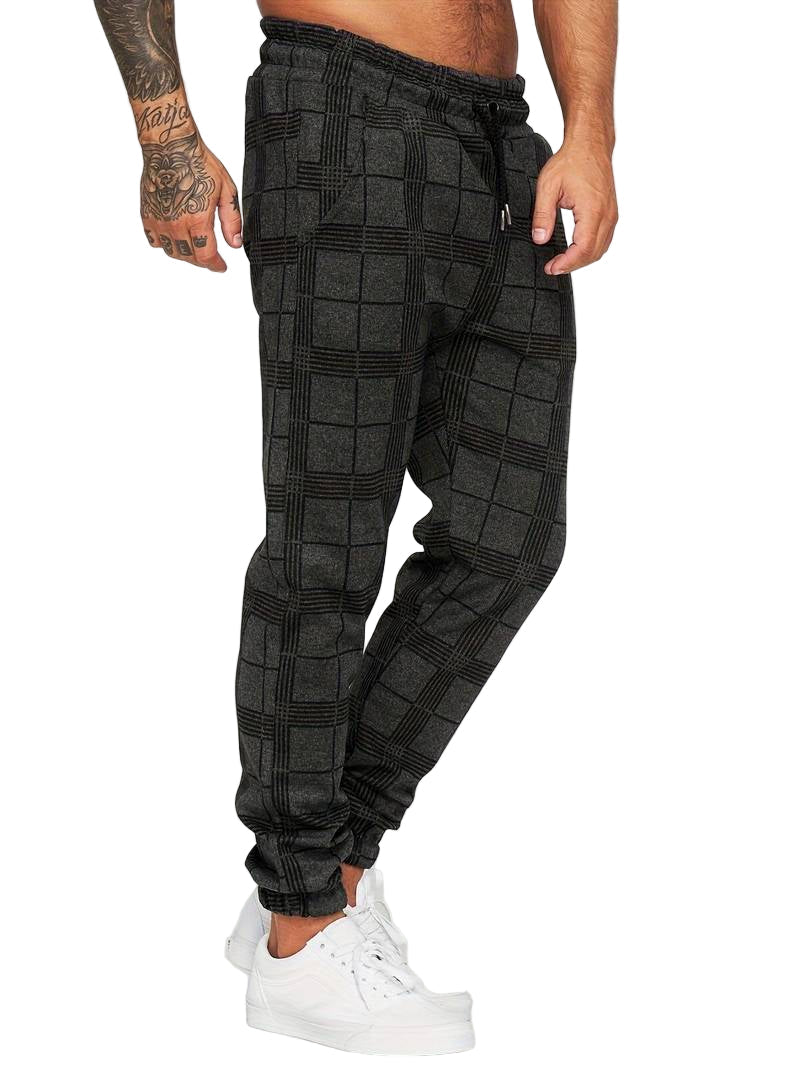 Herre joggebukser i bomull, marineblå, med snøring foran, komfortabel fritidsbukse i slank passform